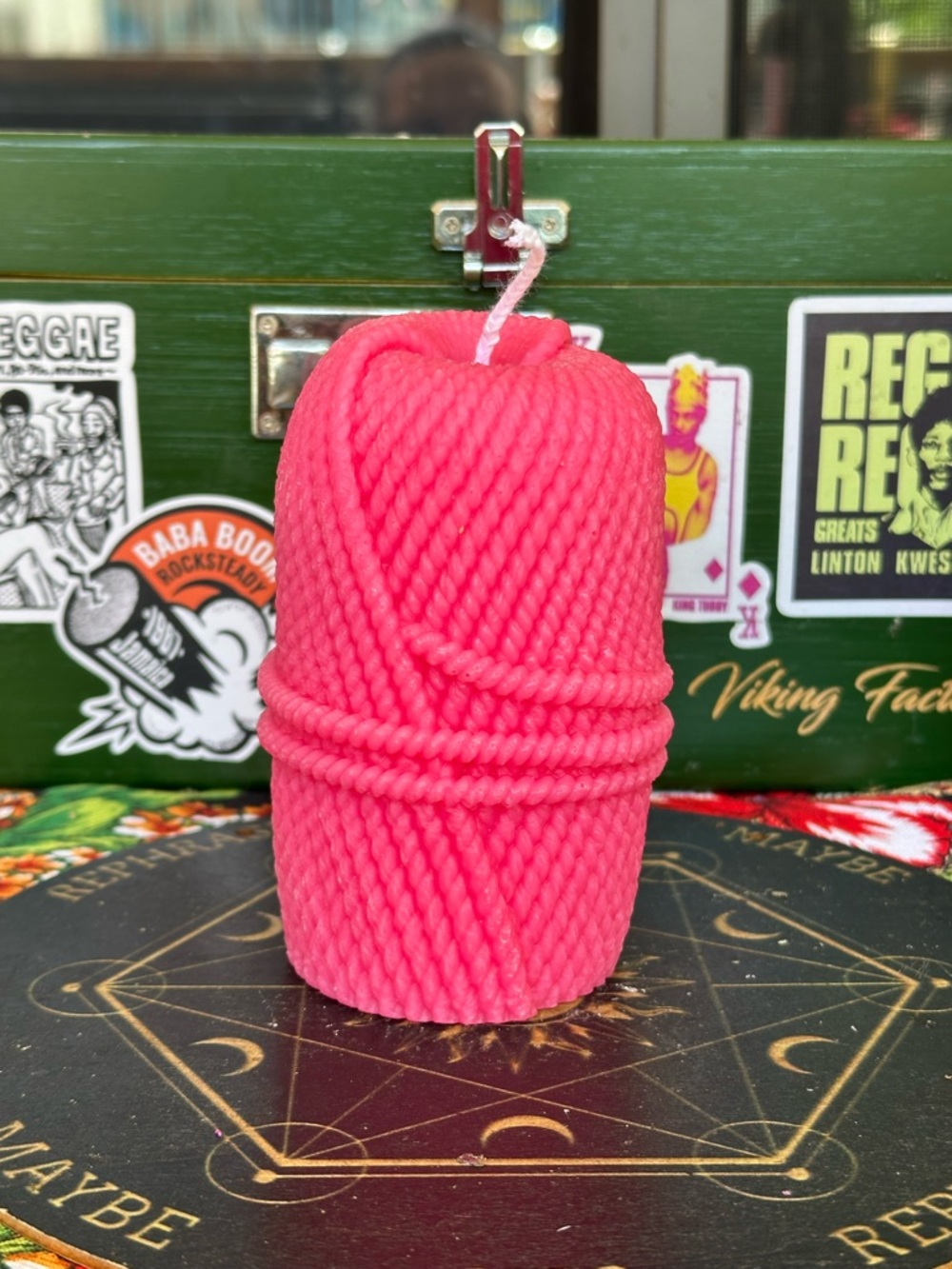 Hot Pink Yarn Ball Candle – Handmade Cozy Fiber Candle – Cottagecore Decor